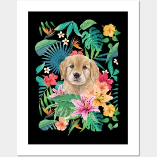 Tropical Golden Retriever Puppy 3 Posters and Art